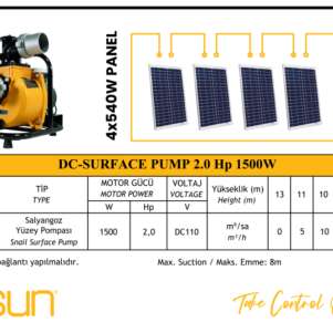 Mexxsun DC-PUMP 2 Hp 1500W (Salyangoz Yüzey Pompası)